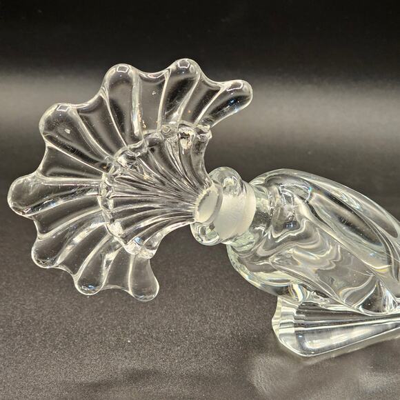 Elegant Vintage Glass Vanity Bottle with Cornucopia Swirl and Fan Stopper - Picture 2 of 7